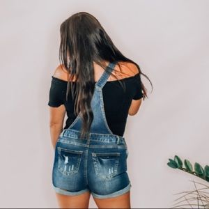 Denim overall shorts